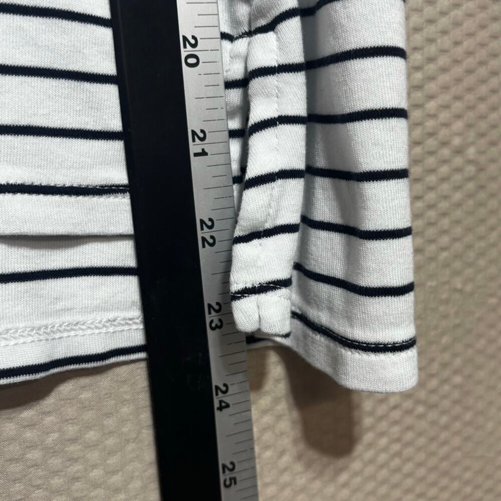 J.Jill Pima Cotton Stripe V-Neck Top Small Petite 3/4 Sleeve Black White Tee - Picture 7 of 8